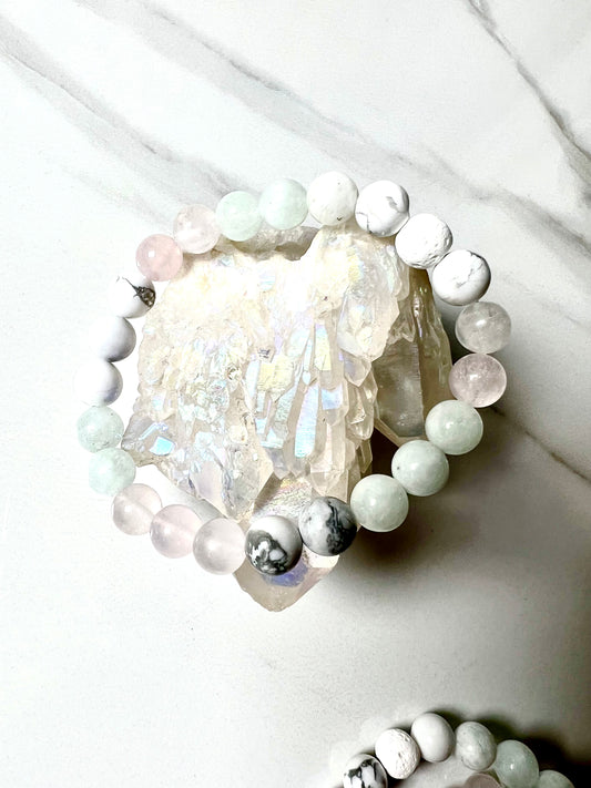 Bracelet Rose Quartz, Aquamarine & White Howlite Bracelet